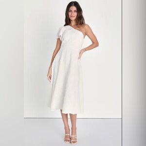 Lulu’s Confidently Yours White Textured One-Shoulder Midi Dress Size XL